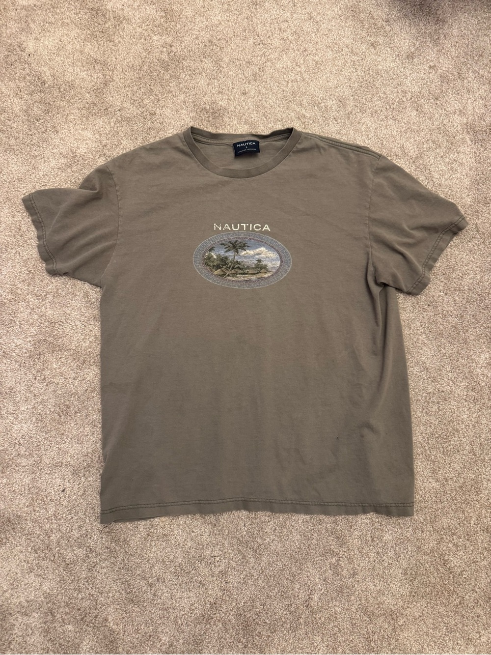 Nautica Olive Graphic Short Sleeve Tee with Coastal Oval Print